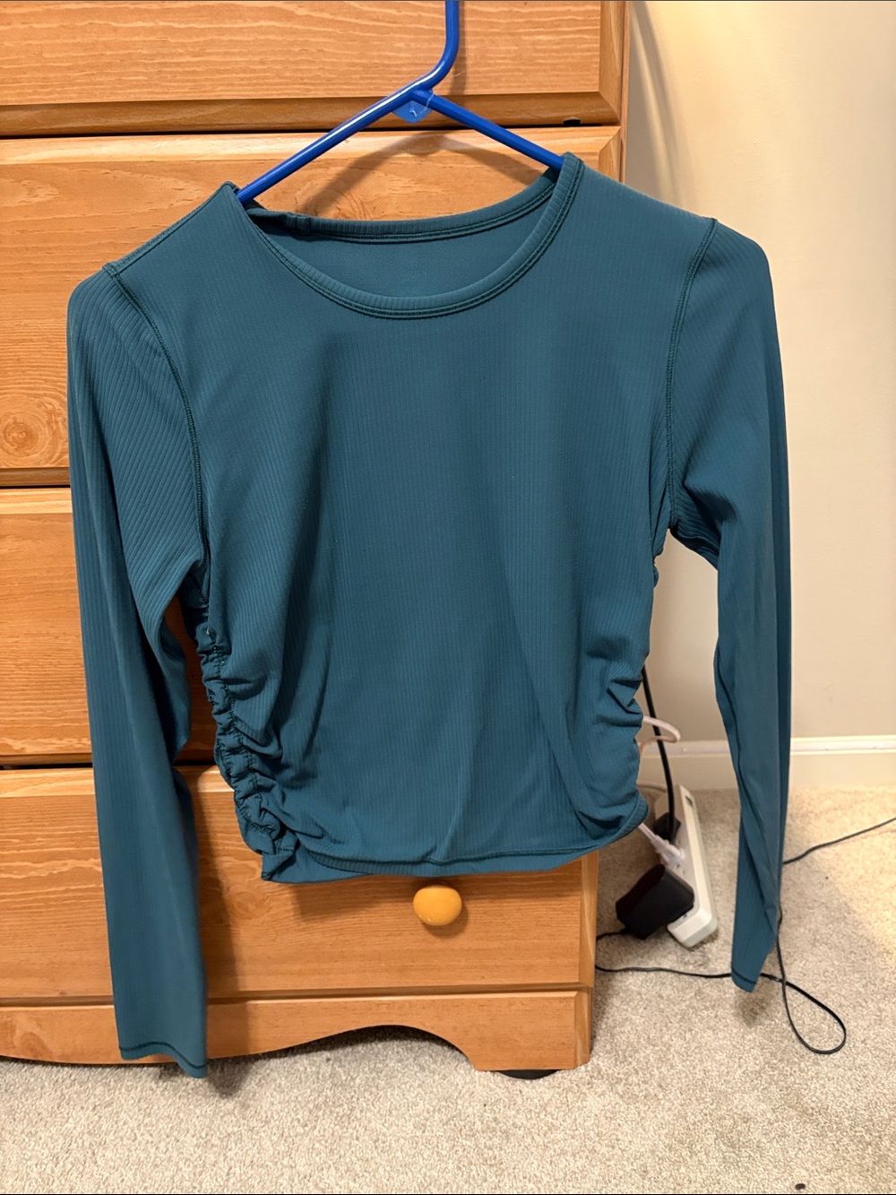 lululemon athletica Long Sleeve Ruched Side Top in Teal Blue